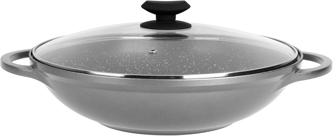 Sitram 714225 Wok, Aluguss, innen mit Steinoptik, Ø 32 cm, Höhe 8 cm, Antihaftbeschichtung, 2-lagig,