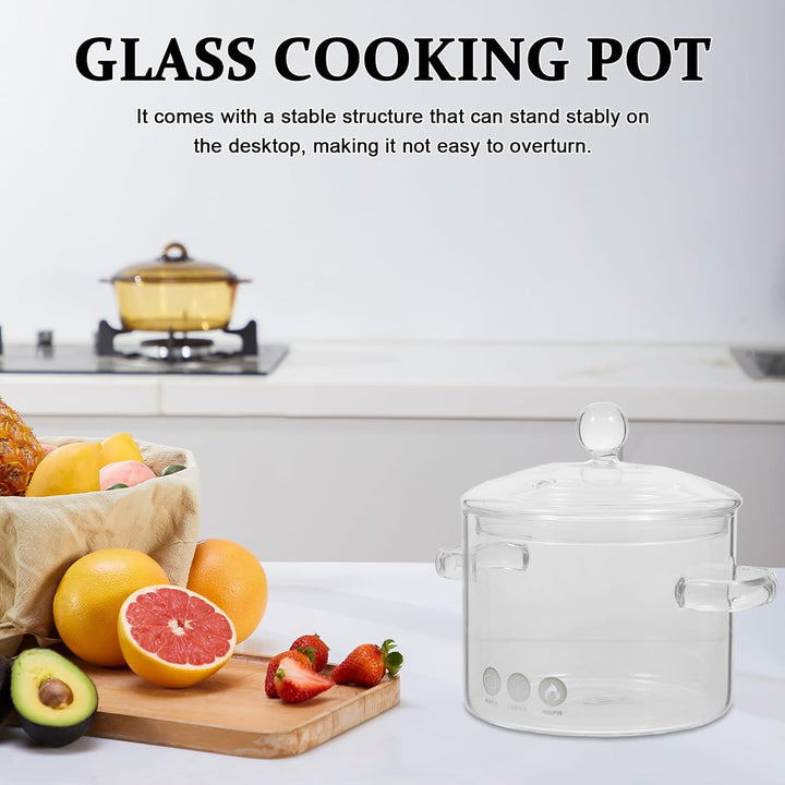 Vaguelly 2 Stück Glas-Kochtopf Mit Deckel 1350 Ml Suppentopf Kochtopf Klarer Simmertopf Suppentopf B