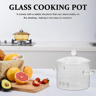 Vaguelly 2 Stück Glas-Kochtopf Mit Deckel 1350 Ml Suppentopf Kochtopf Klarer Simmertopf Suppentopf B