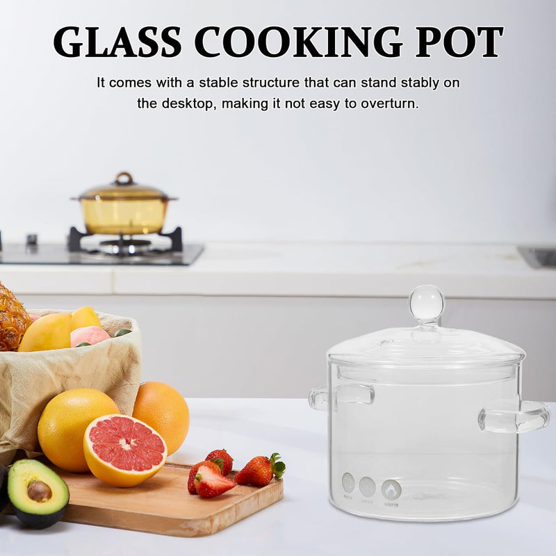 Vaguelly 2 Stück Glas-Kochtopf Mit Deckel 1350 Ml Suppentopf Kochtopf Klarer Simmertopf Suppentopf B