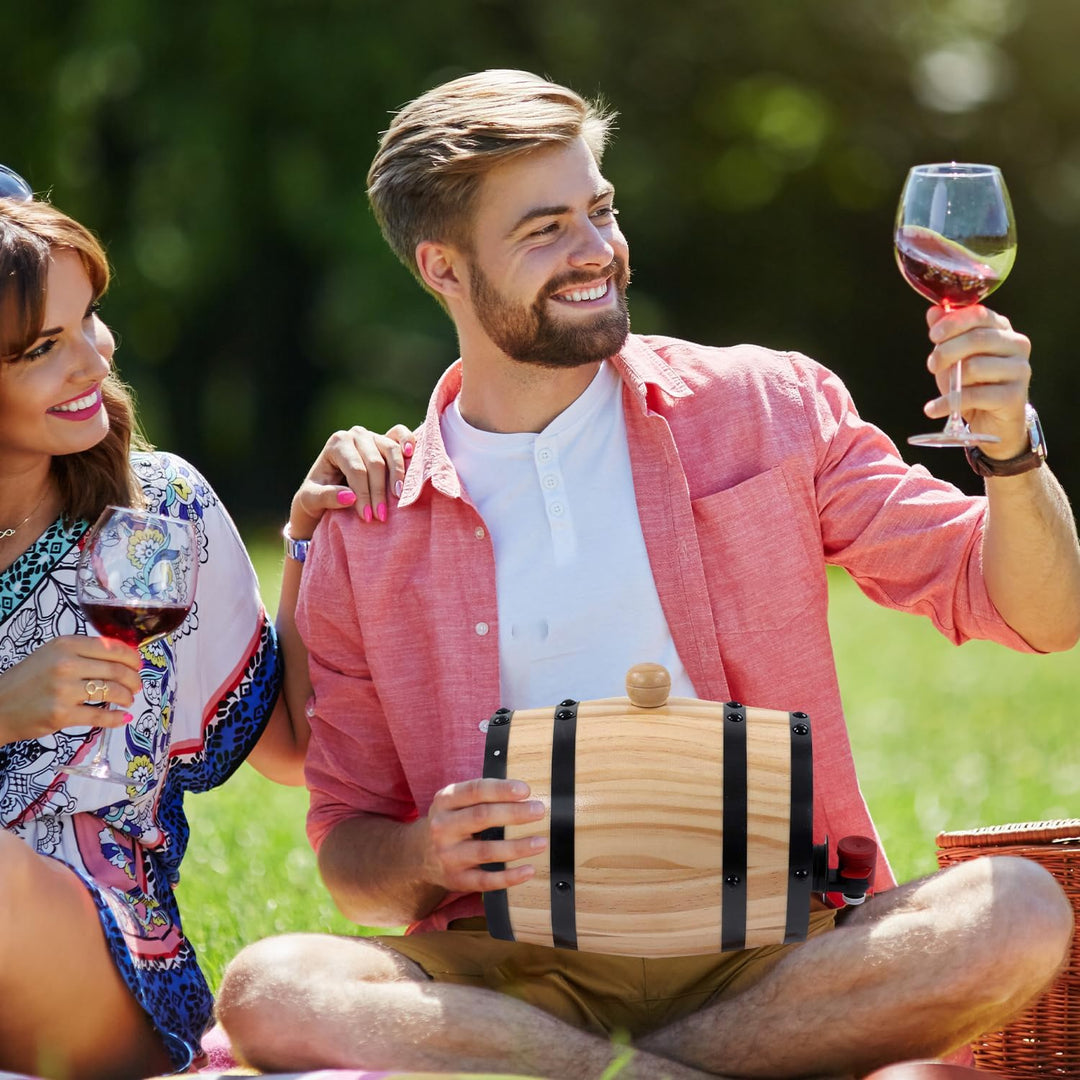 Tissting Weinfass, 1L Whiskyfass Aus Holz mit Bock und Zapfhahn, Vintage Holzfass Braufass Spirituos