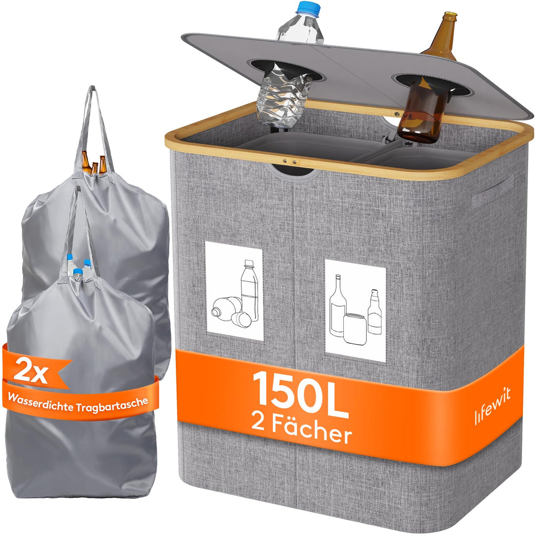 Lifewit 150L Pfandflaschen Sammelbehälter, Flaschen Organizer mit Deckel, Flaschensammler Leergut 2