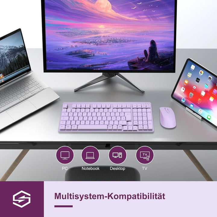 LeadsaiL FA98 Mechanische Tastatur und Maus Set Kabellos, QWERTZ Layout Funktastatur mit Maus, Low-P