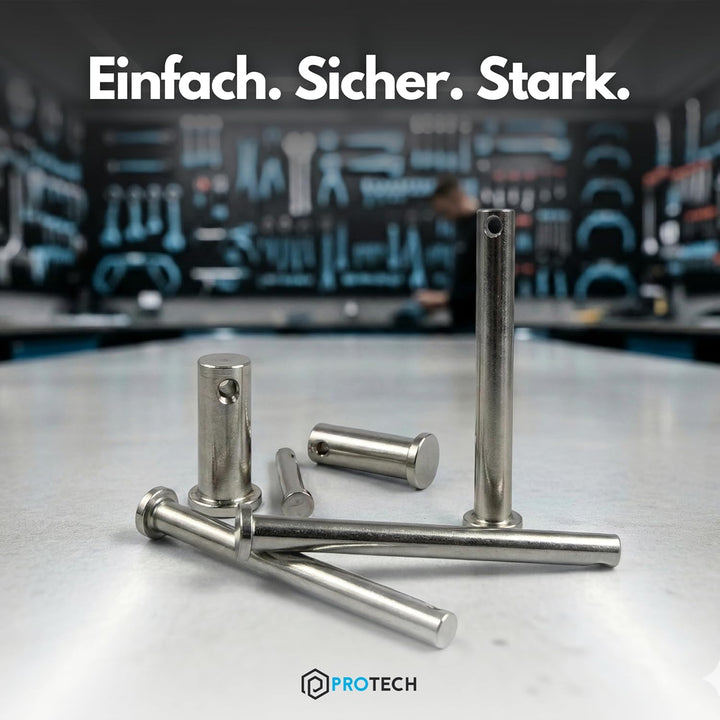 PROTECH 10 Stück Steckbolzen 12x55mm Edelstahl V4A rostfreier A4 Bolzen Splintbolzen Stecksplint Sic