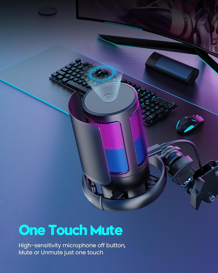 Gaming Mikrofon PC RGB mit Arm, für Streaming Podcast Studio, USB Microphone für PS4 PS5 Mac, Ein-Kl