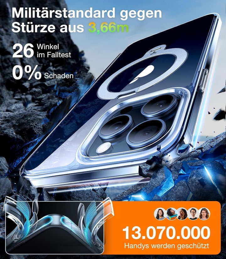 TORRAS 360° Ostand Spin für iPhone 15 Pro Hülle (Magnetischer Robust Standring) Militärschutz, Diama