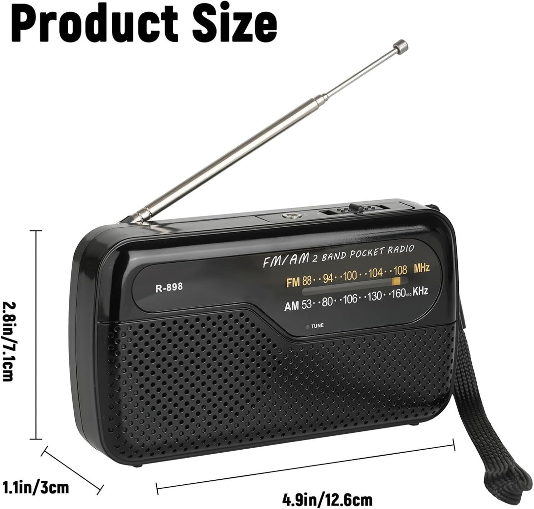 Tragbares Radio, Transistorradios am FM, tragbare Tasche, funktioniert mit 2 AA-Batterien, kleines T