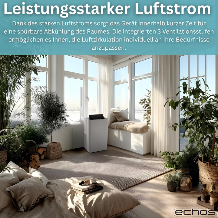 Echos® Mobile Klimaanlage 12.000 BTU mit Abluftschlauch WiFi & Fensterabdichtung Mobiles Klimagerät