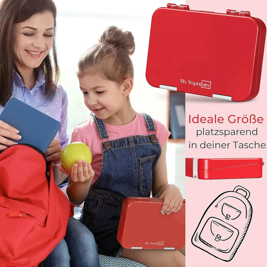 My Vesperbox – Len - Bento Box Kinder - Lunchbox mit 4+2 Fächern - extrem robust – Brotdose – Brotbo