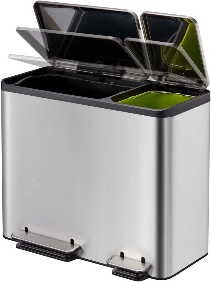 EKO Ecocasa Tretmülleimer Mülltrennsystem 30L + 15L (32,1 x 60,5 x 49,2 cm, Dämpfer-System, Fingerab