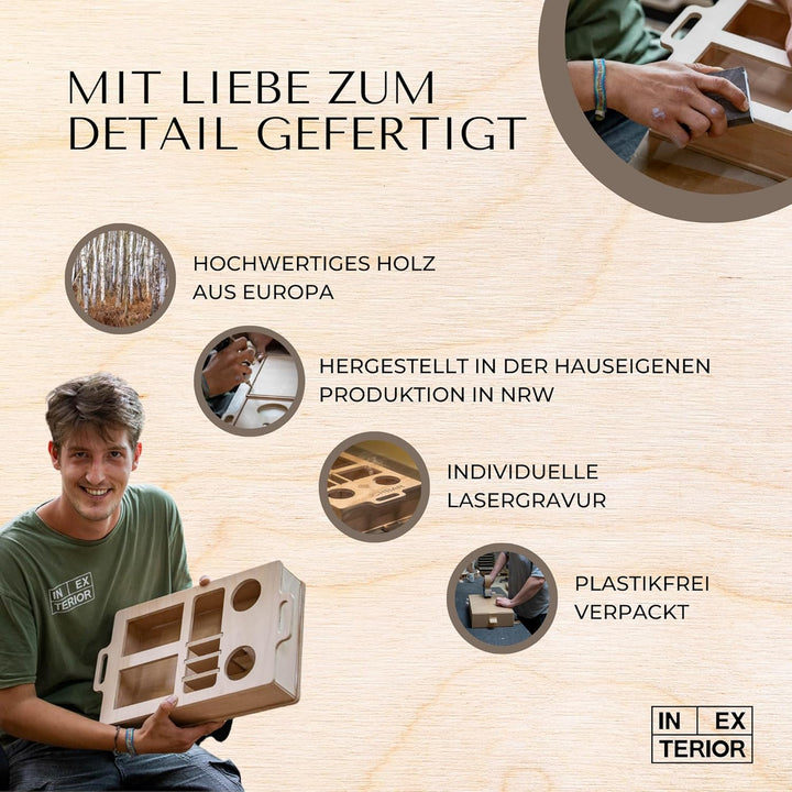 INEXTERIOR CouchBar Double - PERSONALISIERBAR - handgefertigt in Deutschland - Snackschalen und Flas