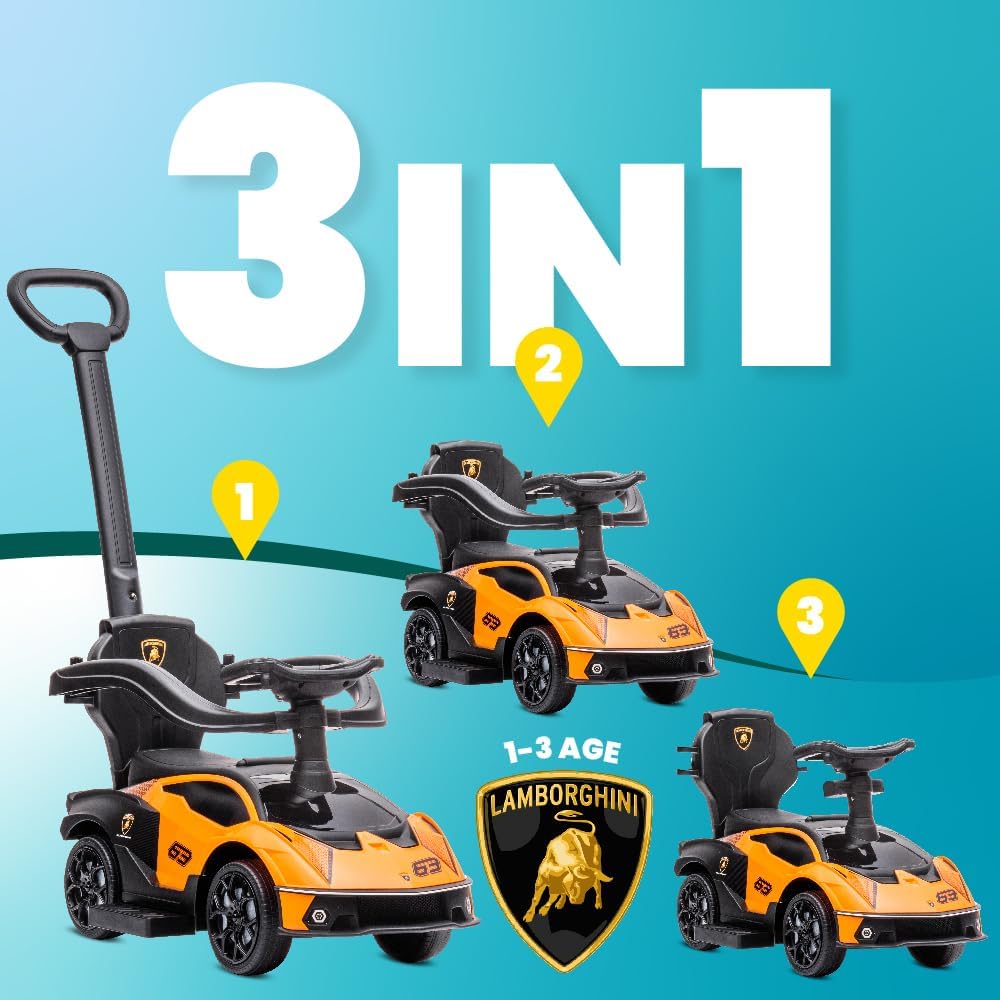 Rutschauto ab 1 Jahr mit Schiebestange, Kinderauto, Rutschauto Essenza SCV12, Auto Kinder (Orange),