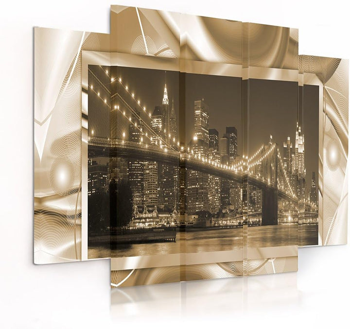 Feeby Frames, Leinwandbild Bilder Wand Bild - 5 Teile - Wandbilder Kunstdruck (New York City, BRAUN)