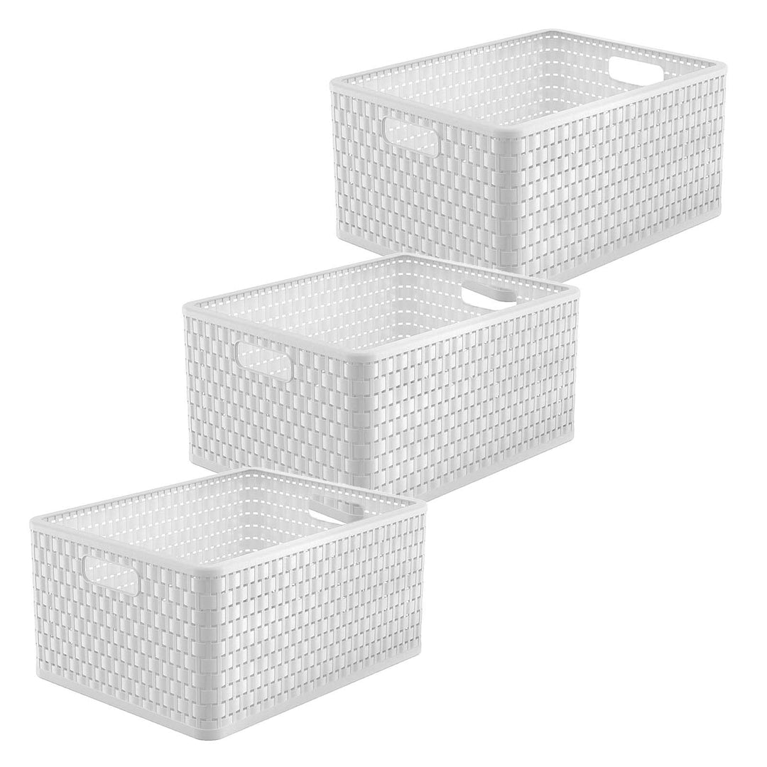 Rotho Country 3er-Set Aufbewahrungsbox Rattan-Optik, Kunststoff (PP) BPA-frei, Weiss, 3 x A4+/28l, (