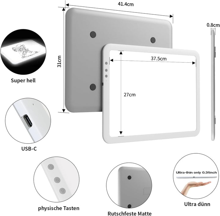 elice Wiederaufladbarer A3 Leuchttisch,8120Lux Super hell LED-Lichtpad mit 3500mAH Batterie,6 Dimmst