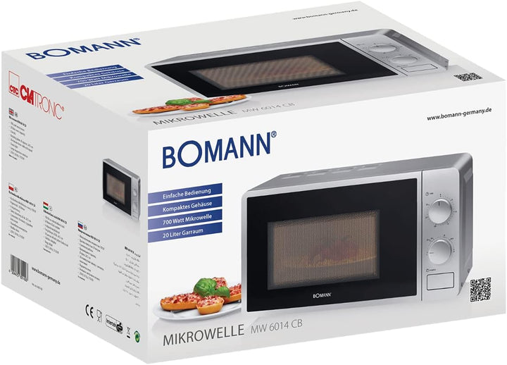Bomann® Mikrowelle | 700 Watt | 6 Stufen | 20 Liter Garraum | 360° Drehteller | Timer mit Endsignal