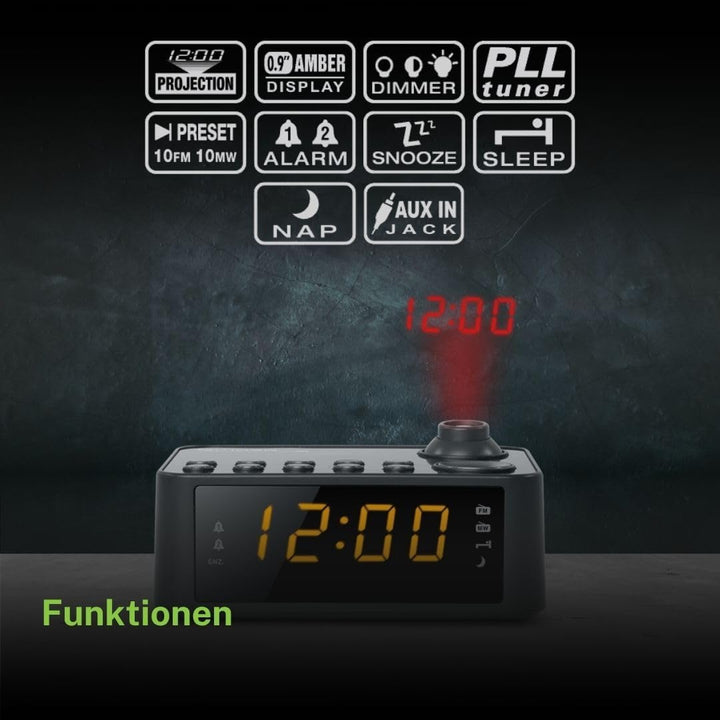 Muse M-178 P Radiowecker mit Uhrzeitprojektion, Schlummerfunktion, AUX-Eingang, Akku- oder Netzbetri
