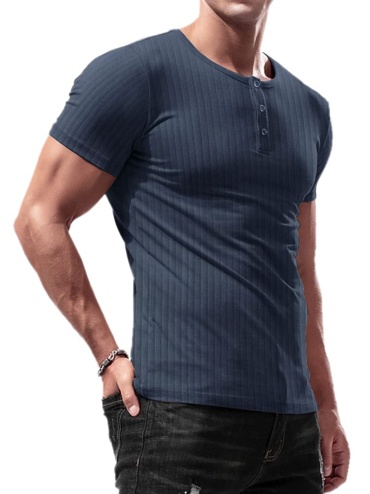 Lehmanlin Langarmshirts für Herren,Henley Langarm/Kurzarm Pullover,Baumwolle Gerippt Stoffe,Schmale