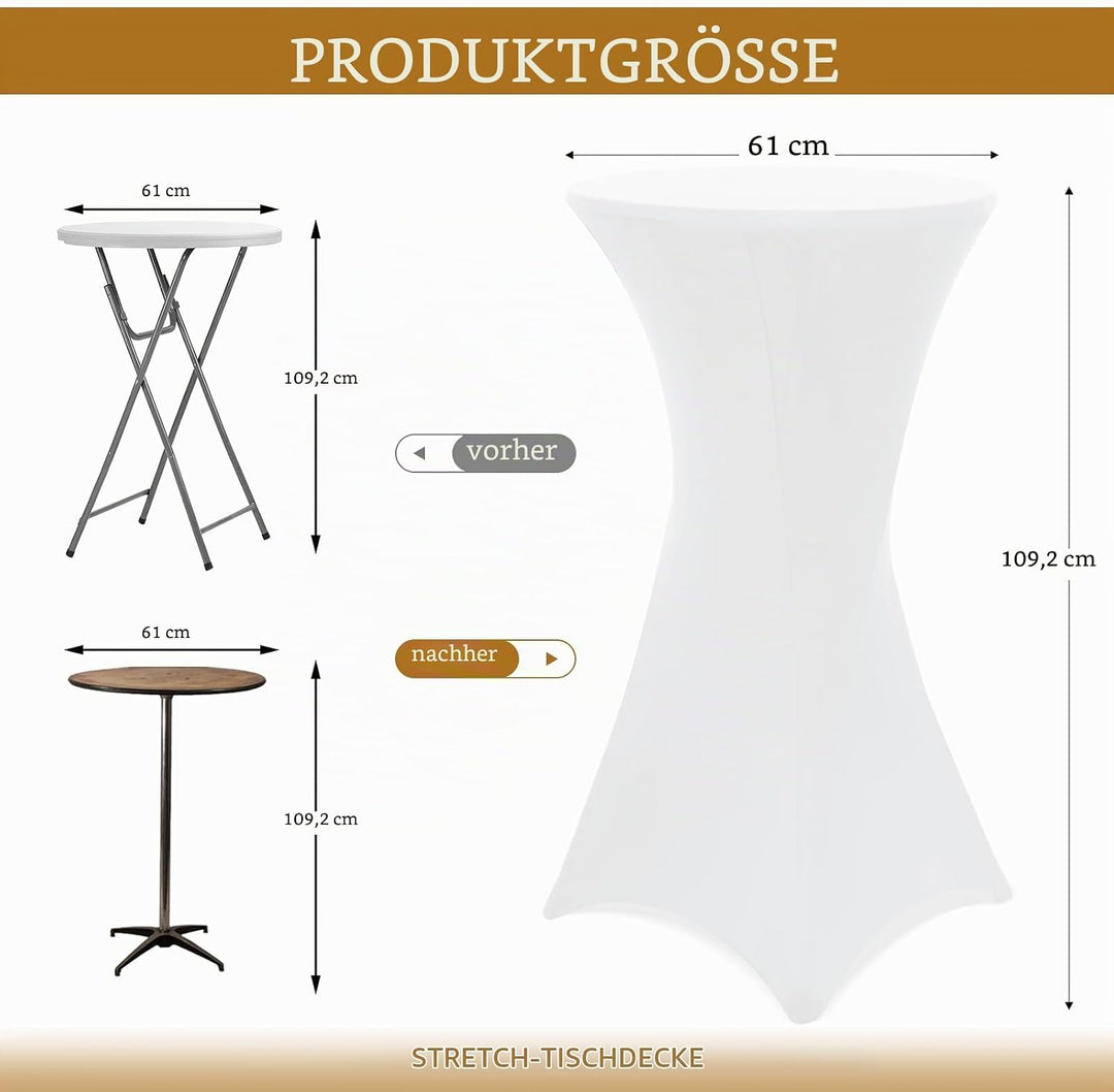 Showgeous 10er-Set Stretch Stehtisch Husse für Bistrotisch Ø 60-65 cm,Hussen Stehtische Weiss 60 cm,
