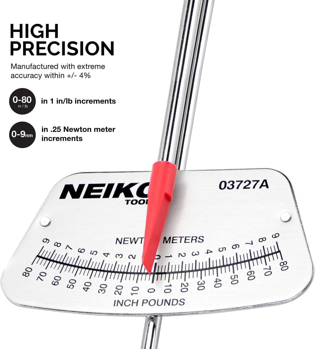 Neiko 03727A 1/4 Zoll Balken Drehmomentschlüssel, SAE und MM Fahrrad- und Automobilschlüssel, liest