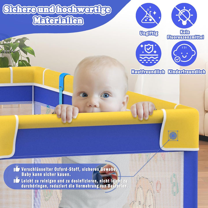 UISEBRT Laufstall Baby 150x180cmLaufgitter für Baby mit 50 Ocean Bällen &amp; 4 Zugringen &amp; Tragetasche,