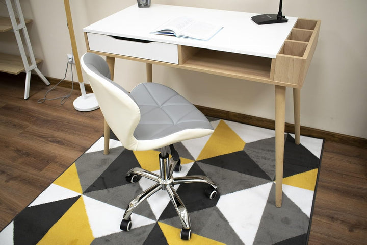 NMK HOME Drehstuhl mit Rollen - Höhenverstellbar Polsterstuhl - Home Office Samt Stuhl mit Geometris