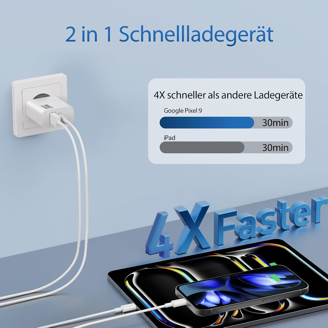 2Pack 45W 2-Port USB C Ladegerät Ladekabel für Google Pixel 11 10 9 Pro XL 2-Pack, 2-Pack