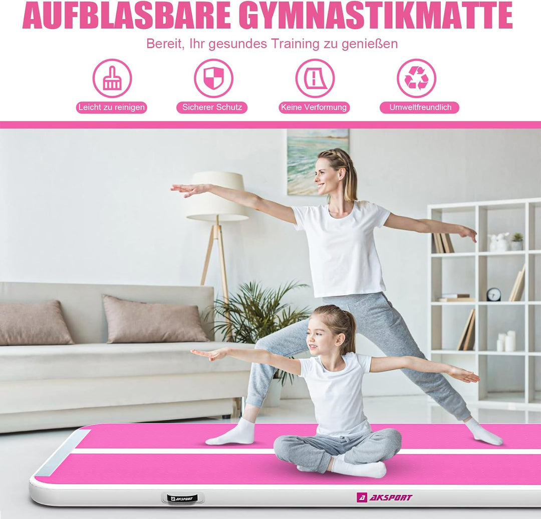 AKSPORT Air Matte Track Tumbling Matte,3/4/5/6m Aufblasbar Gymnastikmatte Turnmatte Tumbling Matten