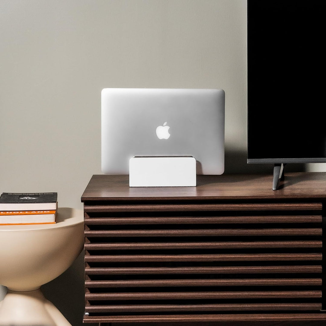 Raico Vertikaler Laptop-Ständer, hochwertige MacBook-Dockingstation aus Walnussholz (matt weiss, Sin