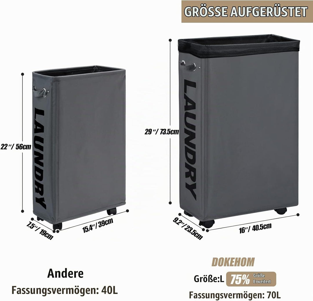 DOKEHOM 29-Inches Grossen Faltbare Wäschekörbe mit Rad, Zusammenklappbaren Wäschesäcke, Kleider Tasc