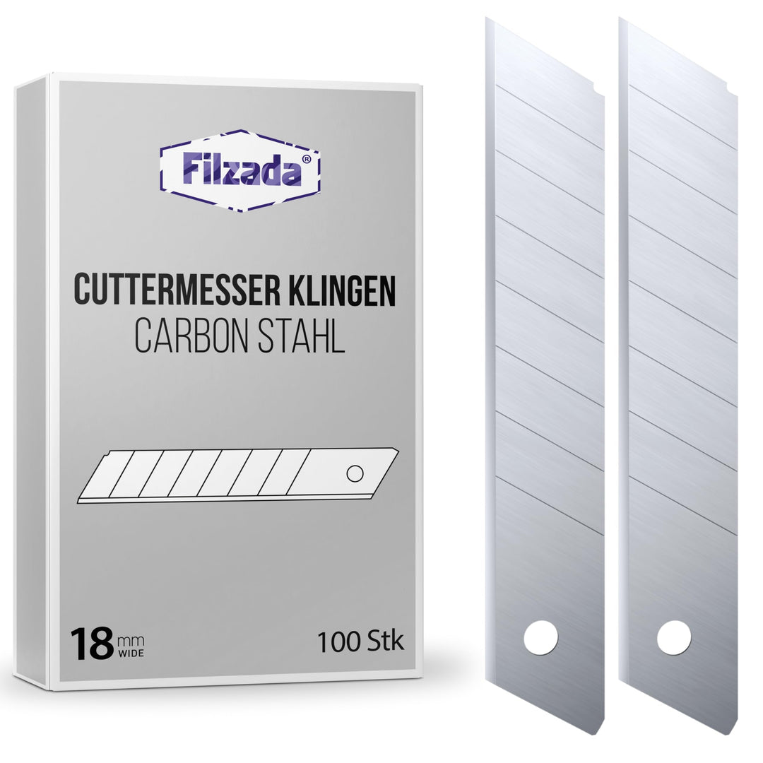 Filzada ® 100x Cuttermesser Klinge 18mm - Abbrechklinge/Messerklinge Carbonstahl, 100x Cuttermesser