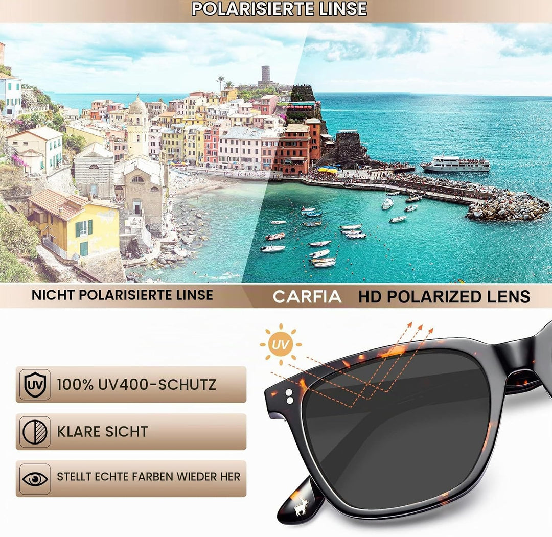 CARFIA Polarisierte Herren Sonnenbrille mit Rechteckig Acetatrahmen, 100% UV-Schutz Sportliche Sonne