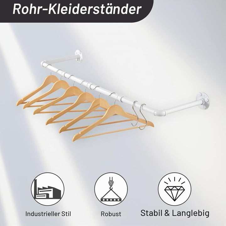 Kleiderstange Wandmontage 100cm, Industrielle Rohre Metall Garderobenstange Wand für Kleiderbügel, A