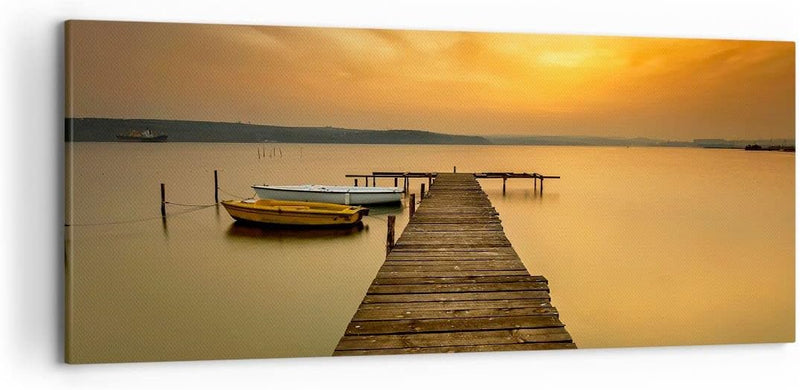 Wandbilder Dekoration Wohnzimmer See Brücke Panorama Bilder auf Leinwand 120x50cm Leinwandbild mit R