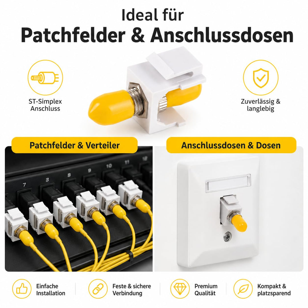 1aTTack.de 10x LWL Keystone Verbinder OS1 / OS2 (UPC oder PC oder APC) ST-Simplex Buchse auf ST-Simp