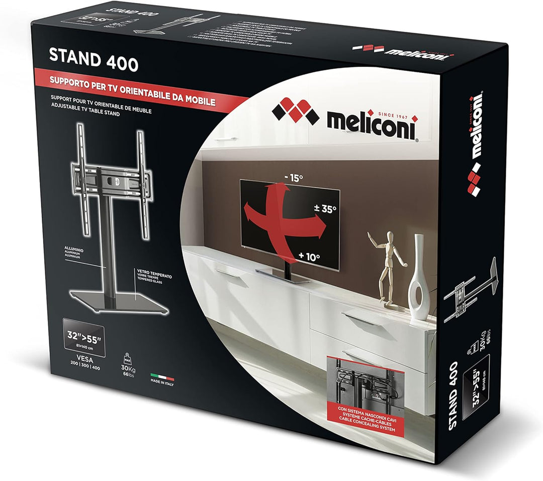 Meliconi 480807 CD/LED TV Ständer Standfuss Glas Drehung schwarz