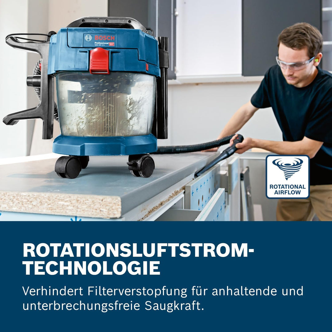Bosch Professional 18V System Industriestaubsauger Gas 18V-10 L (ohne Akku, 1,6 m Schlauch, 3 Verlän