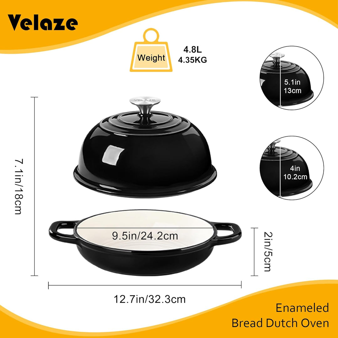 Velaze Gusseisen Topf Brot Backen, 4,8L Emaille Schmortopf mit Deckel und Griffen, 26 cm Brotbacktop