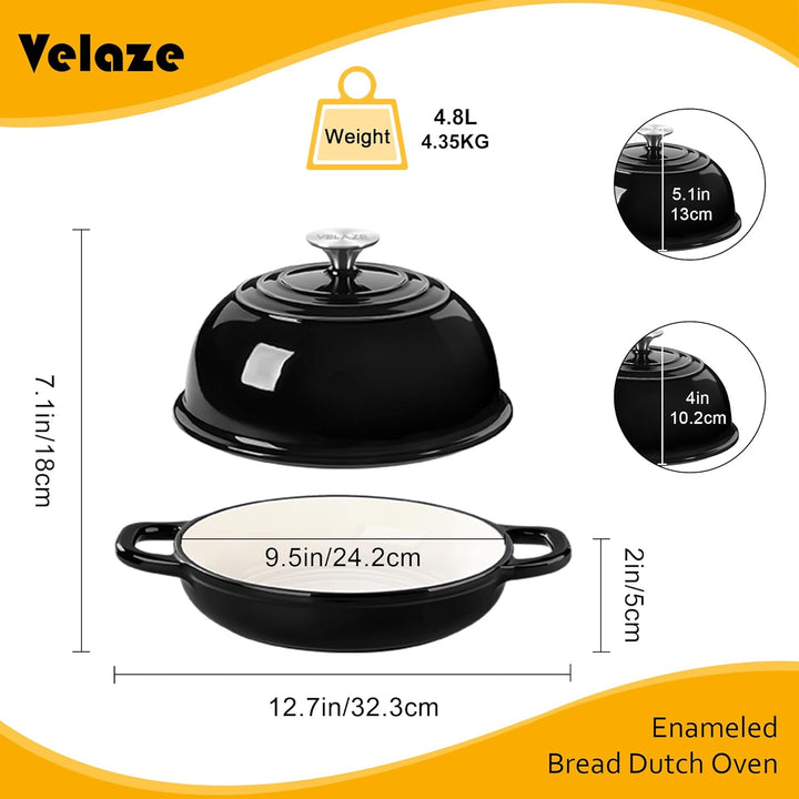 Velaze Gusseisen Topf Brot Backen, 4,8L Emaille Schmortopf mit Deckel und Griffen, 26 cm Brotbacktop