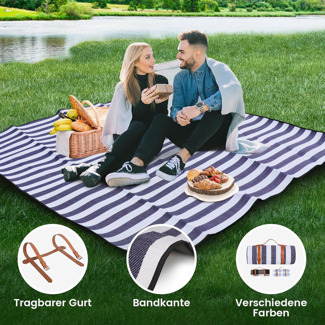 sapsisel 203,2 x 203,2 cm Picknickdecke, extra gross, wasserdicht und faltbar, Stranddecke, 3-lagige