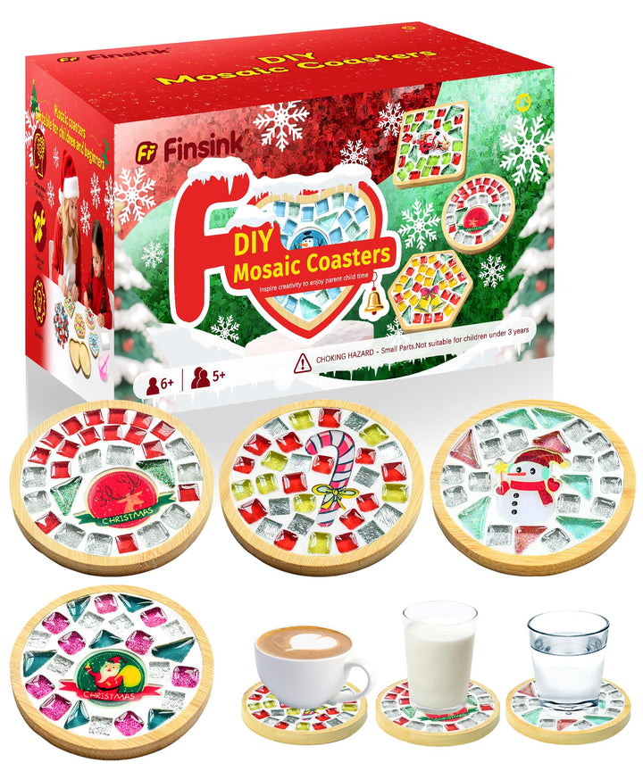 Finsink Mosaik bastelset kinder 4pcs Weihnachten Mosaik Untersetzer Bastelset DIY Holz Untersetzer S