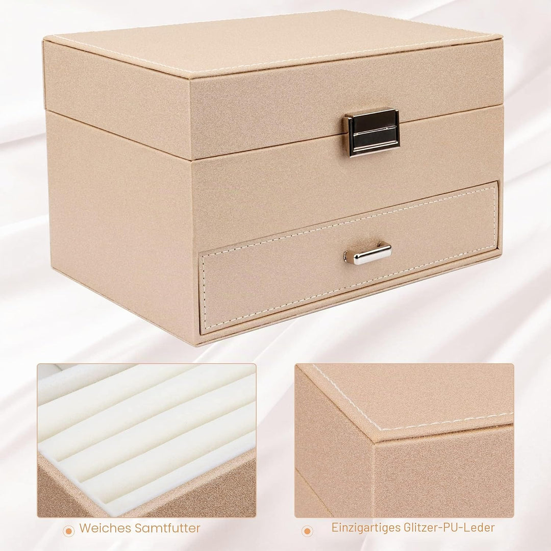 Schmuckkasten, Schmuckkästchen mit Schubladen für Damen Mädchen, PU-Leder Jewelry Box Schmuckbox Sch