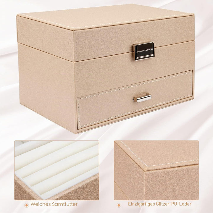 Schmuckkasten, Schmuckkästchen mit Schubladen für Damen Mädchen, PU-Leder Jewelry Box Schmuckbox Sch