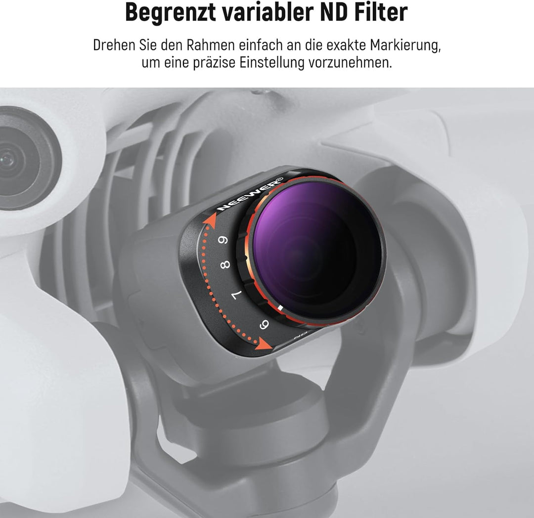 NEEWER Variabler ND Filter kompatibel mit DJI Mini 4 Pro, ND64-512 6-9 Stop, mehrfach beschichtetes