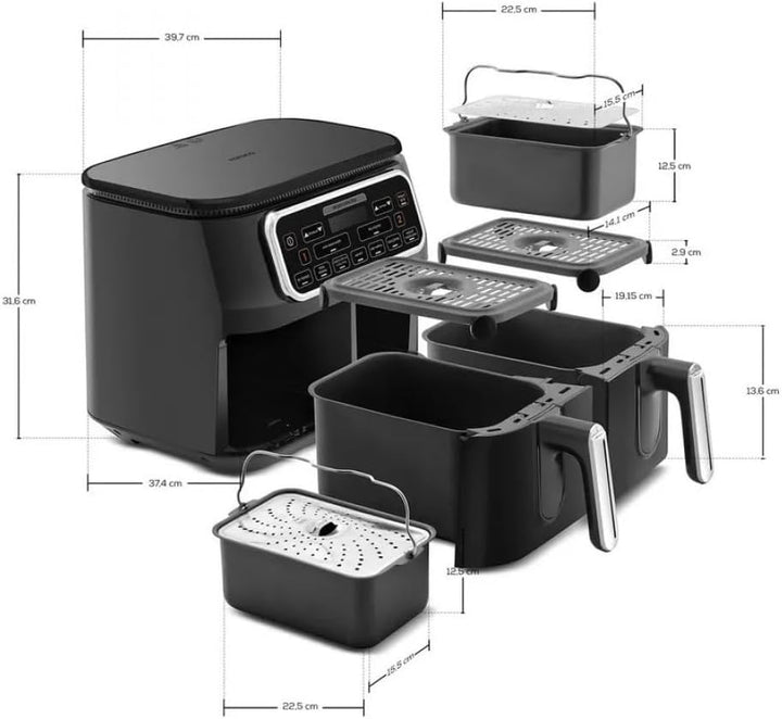 Karaca Air Pro Cook Duo Home Dinner XXXL 8 Liter Airfryer Black Chrome, Black Chrome
