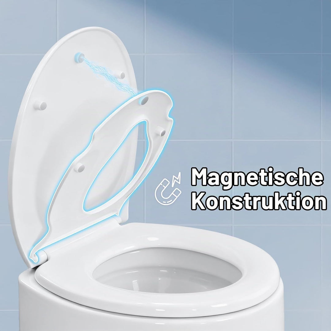 Familien Toilettendeckel mit Kinderaufsatz, 2-in-1 WC-Sitz Oval aus PP Kunststoff, Sanfte Absenkauto