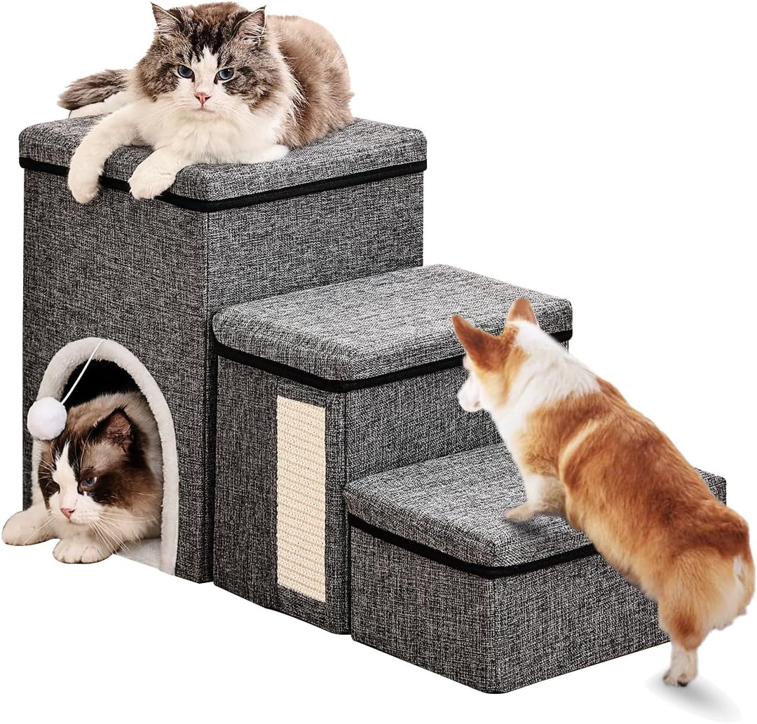 Hundetreppe für Kleine Hunde,43cm Hoch Haustiertreppe/Katzentreppe für Bett & Sofa, 3 Stufen Klappba