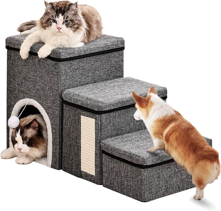 Hundetreppe für Kleine Hunde,43cm Hoch Haustiertreppe/Katzentreppe für Bett & Sofa, 3 Stufen Klappba