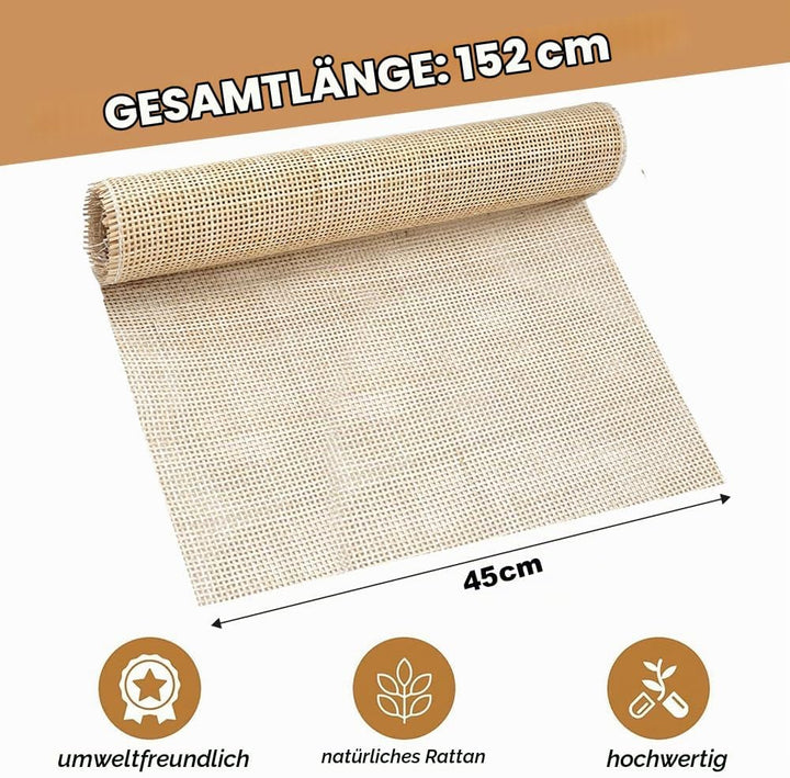 Kleemeiero Rattan-Gurtband 45 x 152cm Cane Webbing Roll Natürliche Geweberolle Gewebtes Offenes Gefl