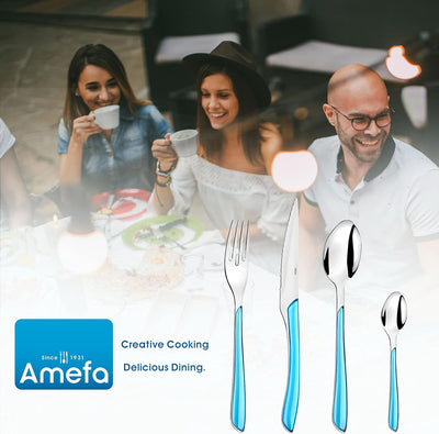 Amefa ECLAT Besteck Set, Türkis, Essbesteck 24-teilig, für 6 Personen, Edelstahl rostfrei, hochwerti